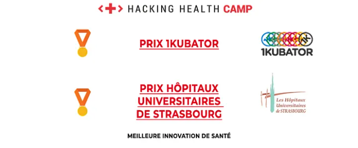 <p>Prix 1kubator, Prix Hôpitaux Universitaires de Strasbourg, “Meilleure innovation de santé”</p>